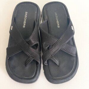 Skechers Women Black Flip Flop Thong Fabric Toe Post Slip On Flip Flops Sz 9.5